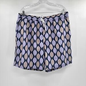 George Purple Blue & Taupe Geometric Print Swim Trunks Men's Size XL (40-42)